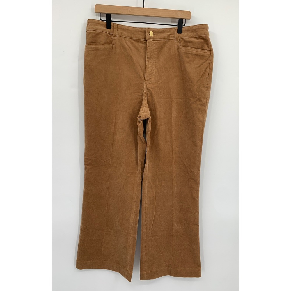 Talbots Corduroy Pants Womens 14 Brown Wide Leg High Rise Stretch Fall Preppy